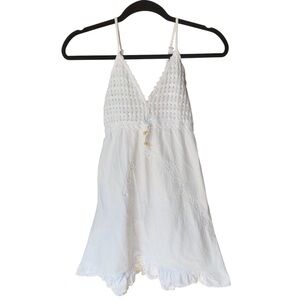 Y2K White‎ Crochet Cotton Embroidered Mini Dress Boho Beach Cover Up S